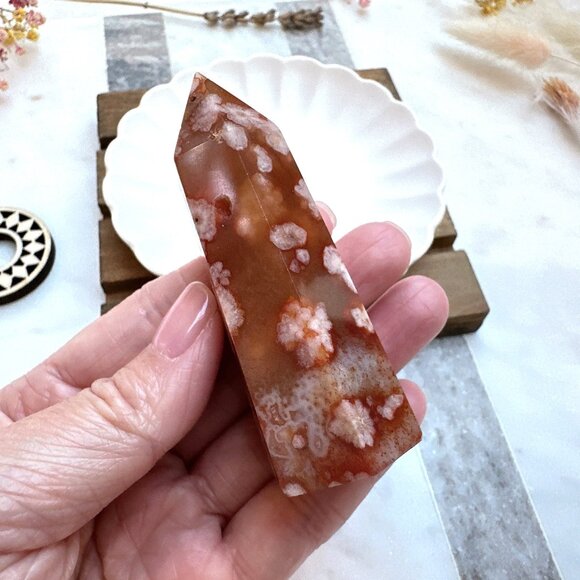 Gorgeous Small Carnelian with Flower Agate Tower - Picture 6 of 7